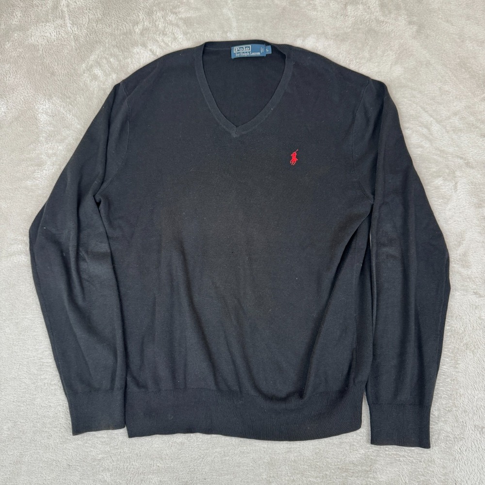 VTG 90s Polo Ralph Lauren Sweater Mens L Black Preowned Flaws Pullover Jumper